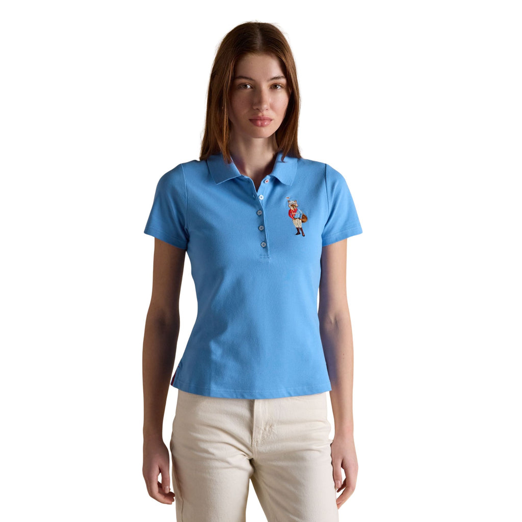 Joules Womens Jonty Fox Slim Fit Cotton Pique Polo Shirt - Blue