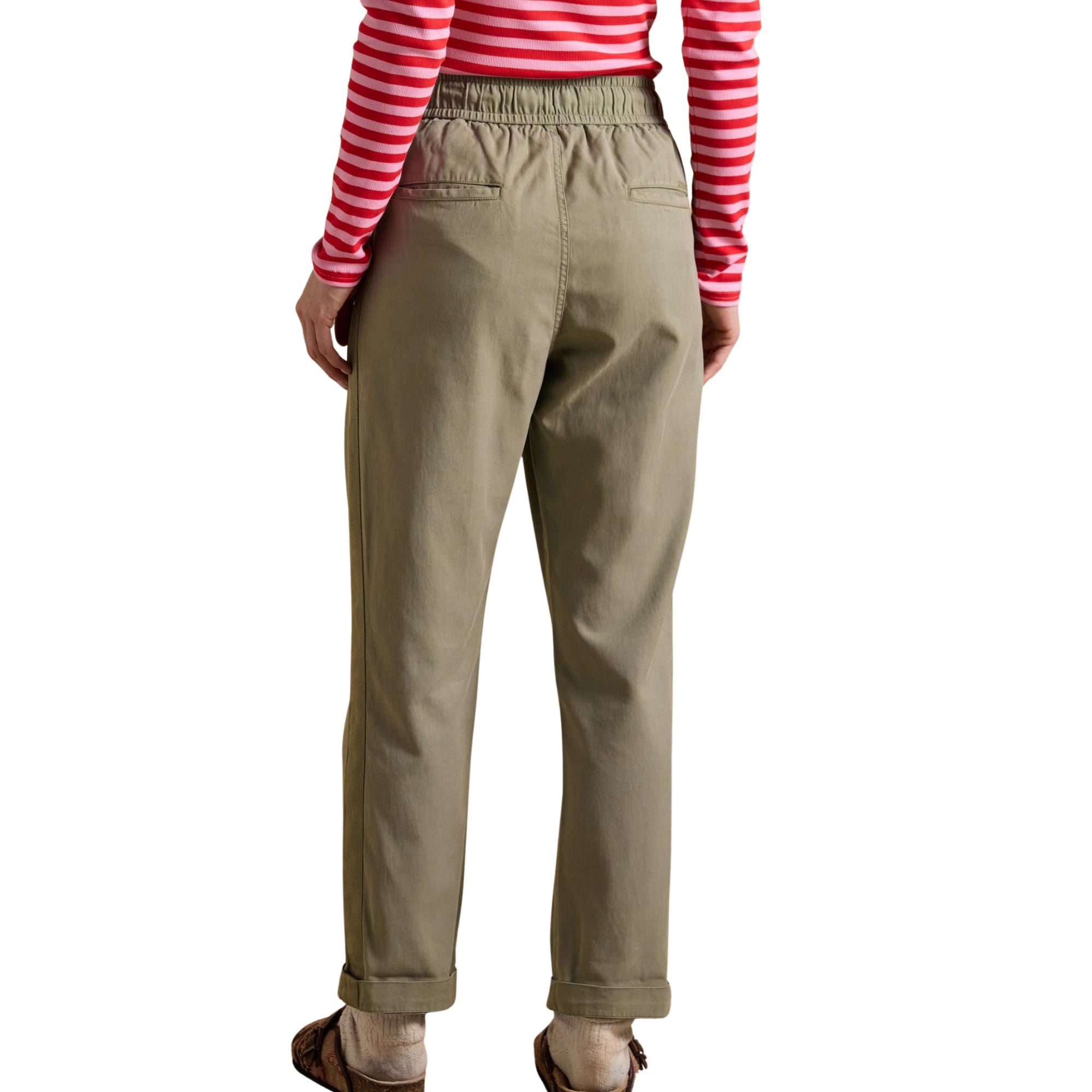 Joules Womens Relaxed Chino Tapered Trousers - Khaki Green