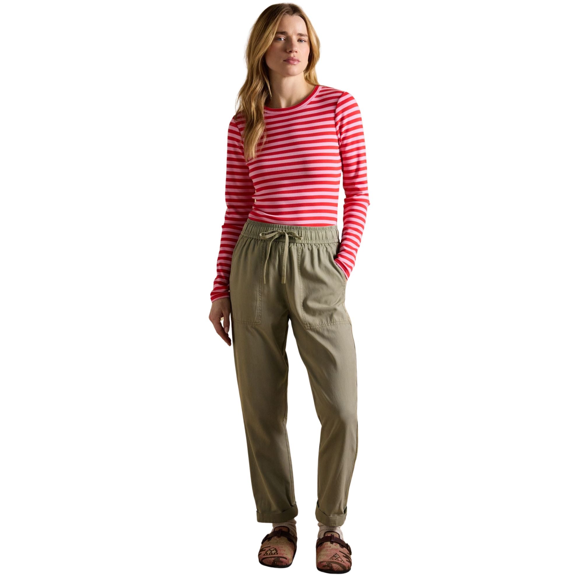 Joules Womens Relaxed Chino Tapered Trousers - Khaki Green
