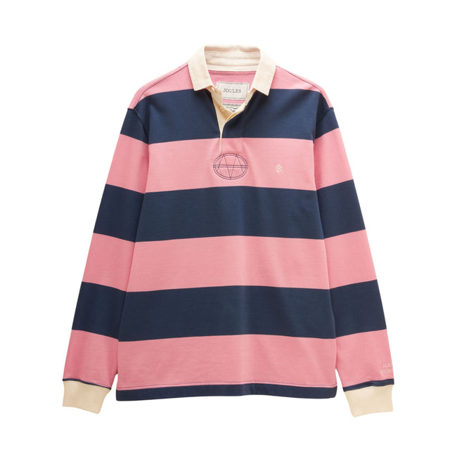 Joules Mens Rugby Club L/S Rugby Shirt - Pink/Blue Hover Image