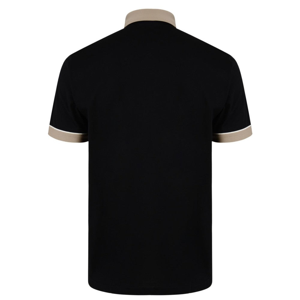 Gabicci Contrasting Collar & Cuff Patterned Jersey Polo Shirt - Black