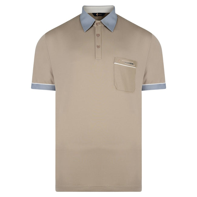 Gabicci Contrasting Collar & Cuff Patterned Jersey Polo Shirt - Stone Hover Image